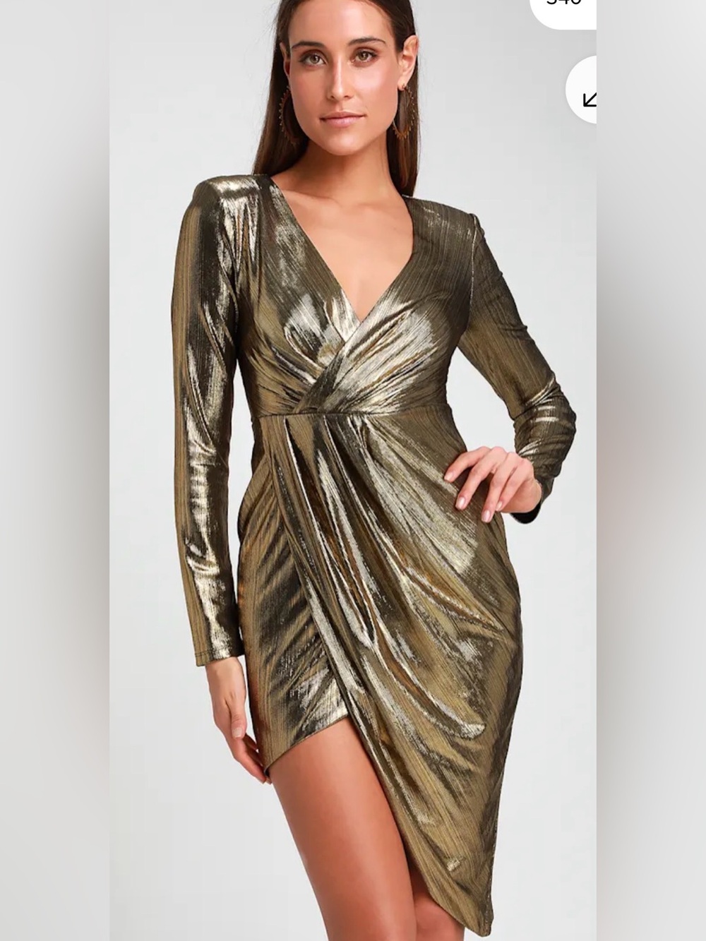 Violet Metallic Gold Wrap Long-Sleeve mini Dress